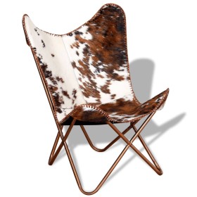 Silla mariposa de cuero auténtico marrón y blanco de vidaXL, Sillones - Ref: Foro24-243696, Precio: 112,72 €, Descuento: %