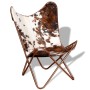 Silla mariposa de cuero auténtico marrón y blanco de vidaXL, Sillones - Ref: Foro24-243696, Precio: 117,03 €, Descuento: %