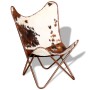 Silla mariposa de cuero auténtico marrón y blanco de vidaXL, Sillones - Ref: Foro24-243696, Precio: 117,03 €, Descuento: %