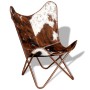 Silla mariposa de cuero auténtico marrón y blanco de vidaXL, Sillones - Ref: Foro24-243696, Precio: 117,03 €, Descuento: %