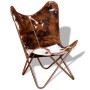 Brown and White Genuine Leather Butterfly Chair by vidaXL, Armchairs - Ref: Foro24-243696, Price: 117,03 €, Discount: %