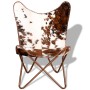 Silla mariposa de cuero auténtico marrón y blanco de vidaXL, Sillones - Ref: Foro24-243696, Precio: 117,03 €, Descuento: %