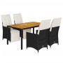 Set de muebles jardín 5 pzas con cojines ratán sintético negro de vidaXL, Conjuntos de jardín - Ref: Foro24-3276857, Precio: ...