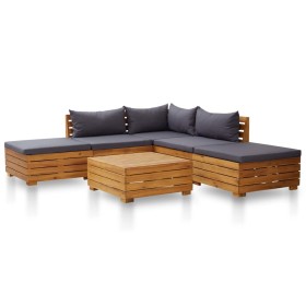 Muebles de jardín 6 pzas y cojines madera de acacia gris oscuro de vidaXL, Conjuntos de jardín - Ref: Foro24-46682, Precio: 7...