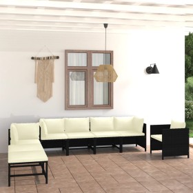 Set de muebles de jardín 8 pzas y cojines ratán sintético negro de vidaXL, Conjuntos de jardín - Ref: Foro24-3059796, Precio:...