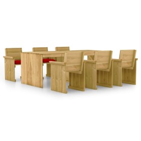 7-piece garden dining table with impregnated pine wood cushions by vidaXL, Garden sets - Ref: Foro24-3065735, Price: 694,99 €...