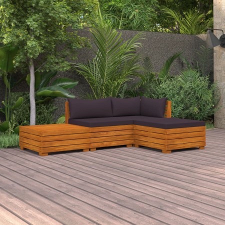 Muebles de jardín 4 piezas con cojines madera maciza de acacia de vidaXL, Conjuntos de jardín - Ref: Foro24-3087308, Precio: ...