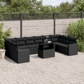 11-teiliges Gartensofa-Set und schwarze synthetische Rattankissen von vidaXL, Gartensets - Ref: Foro24-3267515, Preis: 703,71...