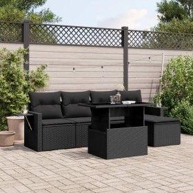 6-teiliges Gartensofa-Set und schwarze synthetische Rattankissen von vidaXL, Gartensets - Ref: Foro24-3267865, Preis: 401,19 ...