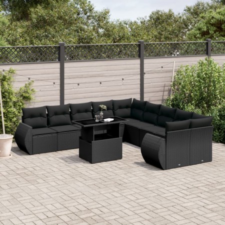 11-teiliges Gartensofa-Set und schwarze synthetische Rattankissen von vidaXL, Gartensets - Ref: Foro24-3268795, Preis: 737,97...