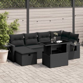 7-teiliges Gartensofa-Set mit schwarzen synthetischen Rattankissen von vidaXL, Gartensets - Ref: Foro24-3274975, Preis: 515,3...