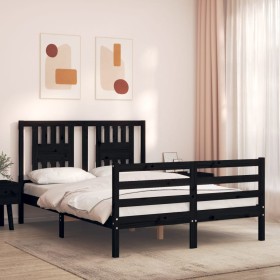 Double bed frame with black solid wood headboard by vidaXL, Beds and slatted bases - Ref: Foro24-3194550, Price: 168,99 €, Di...