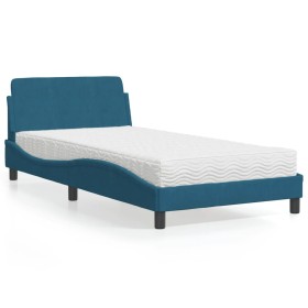 Bed with blue velvet mattress 100x200 cm by vidaXL, Beds and slatted bases - Ref: Foro24-3208355, Price: 239,99 €, Discount: %