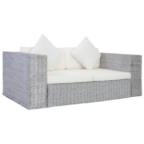 Sofá de 2 plazas con cojines ratán natural gris de vidaXL, Sofás - Ref: Foro24-283070, Precio: 374,99 €, Descuento: %