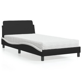 Bed with black and white synthetic leather mattress 100x200 cm by vidaXL, Beds and slatted bases - Ref: Foro24-3208362, Price...