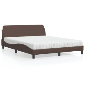 Cama con colchón cuero sintético marrón 160x200 cm de vidaXL, Camas y somieres - Ref: Foro24-3208439, Precio: 407,96 €, Descu...