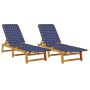 Sun loungers 2 units solid acacia wood and dark blue fabric by vidaXL, Loungers - Ref: Foro24-3214212, Price: 211,36 €, Disco...