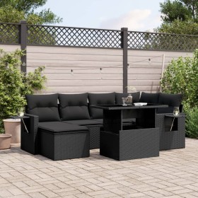 7-teiliges Gartensofa-Set mit schwarzen synthetischen Rattankissen von vidaXL, Gartensets - Ref: Foro24-3268045, Preis: 482,5...