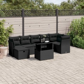 8-teiliges Gartensofa-Set und schwarze synthetische Rattankissen von vidaXL, Gartensets - Ref: Foro24-3274665, Preis: 540,19 ...