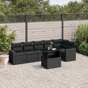 7-teiliges Gartensofa-Set mit schwarzen synthetischen Rattankissen von vidaXL, Gartensets - Ref: Foro24-3267285, Preis: 491,6...