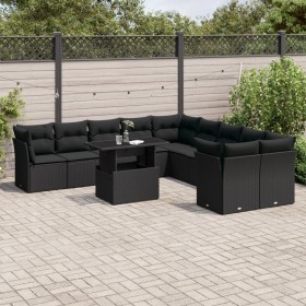 11-teiliges Gartensofa-Set und schwarze synthetische Rattankissen von vidaXL, Gartensets - Ref: Foro24-3266875, Preis: 737,36...