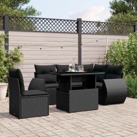 6-teiliges Gartensofa-Set und schwarze synthetische Rattankissen von vidaXL, Gartensets - Ref: Foro24-3268535, Preis: 475,93 ...