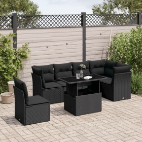 7-teiliges Gartensofa-Set mit schwarzen synthetischen Rattankissen von vidaXL, Gartensets - Ref: Foro24-3266615, Preis: 491,8...