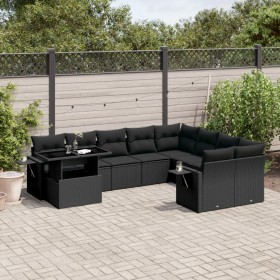 Gartensofa-Set 10-teilig mit schwarzen synthetischen Rattankissen von vidaXL, Gartensets - Ref: Foro24-3268135, Preis: 688,57...