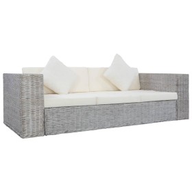 Sofá de 3 plazas con cojines ratán natural gris de vidaXL, Sofás - Ref: Foro24-283071, Precio: 379,99 €, Descuento: %