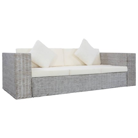 3-Sitzer-Sofa mit grauen natürlichen Rattankissen von vidaXL, Sofas - Ref: Foro24-283071, Preis: 379,99 €, Rabatt: %