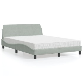 Bett mit hellgrauer Samtmatratze 140x200 cm von vidaXL, Betten und Lattenroste - Ref: Foro24-3208411, Preis: 364,86 €, Rabatt: %