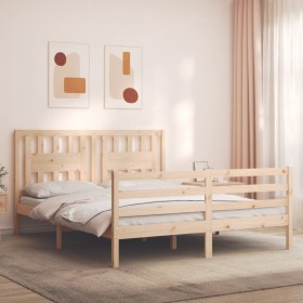 Double bed frame with solid wood headboard by vidaXL, Beds and slatted bases - Ref: Foro24-3194576, Price: 148,99 €, Discount: %