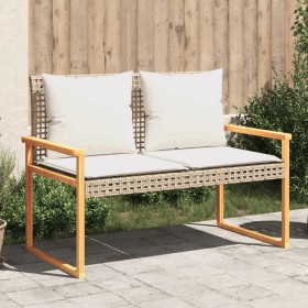 Gartenbank mit beigem Kissenmix aus synthetischer Rattan-Akazie von vidaXL, Gartenbänke - Ref: Foro24-365863, Preis: 108,99 €...