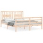 Double bed frame with solid wood headboard by vidaXL, Beds and slatted bases - Ref: Foro24-3194576, Price: 147,86 €, Discount: %