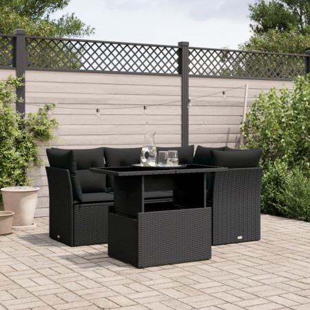 5-teiliges Gartenmöbel-Set und schwarze synthetische Rattankissen von vidaXL, Gartensets - Ref: Foro24-3266555, Preis: 363,76...