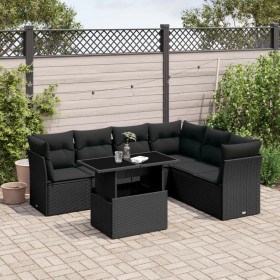 7-teiliges Gartensofa-Set mit schwarzen synthetischen Rattankissen von vidaXL, Gartensets - Ref: Foro24-3266605, Preis: 506,8...