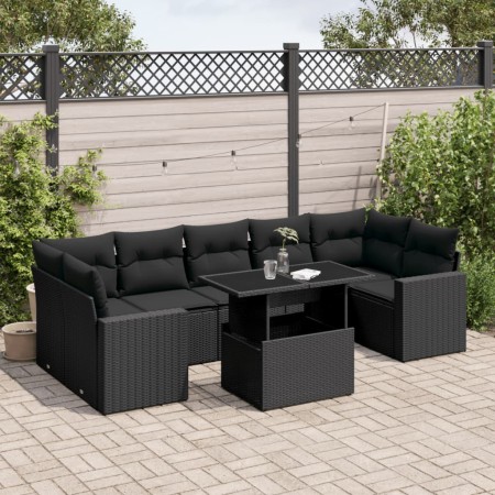 8-teiliges Gartensofa-Set und schwarze synthetische Rattankissen von vidaXL, Gartensets - Ref: Foro24-3267145, Preis: 569,63 ...