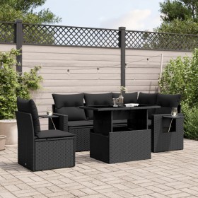 6-teiliges Gartensofa-Set und schwarze synthetische Rattankissen von vidaXL, Gartensets - Ref: Foro24-3267905, Preis: 438,81 ...