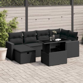 7-teiliges Gartensofa-Set mit schwarzen synthetischen Rattankissen von vidaXL, Gartensets - Ref: Foro24-3274815, Preis: 474,4...