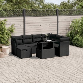 8-teiliges Gartensofa-Set und schwarze synthetische Rattankissen von vidaXL, Gartensets - Ref: Foro24-3274675, Preis: 540,19 ...