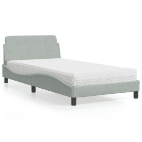 Cama con colchón terciopelo gris claro 100x200 cm de vidaXL, Camas y somieres - Ref: Foro24-3208351, Precio: 246,99 €, Descue...