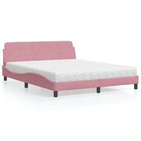 Bed with pink velvet mattress 160x200 cm by vidaXL, Beds and slatted bases - Ref: Foro24-3208436, Price: 486,78 €, Discount: %