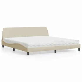 Bed with cream fabric mattress 200x200 cm by vidaXL, Beds and slatted bases - Ref: Foro24-3208469, Price: 423,99 €, Discount: %