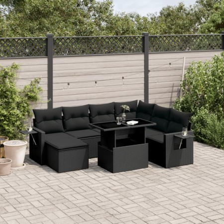 Set de sofás de jardín 8 piezas y cojines ratán sintético negro de vidaXL, Conjuntos de jardín - Ref: Foro24-3268095, Precio:...