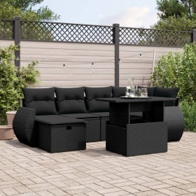 7-teiliges Gartensofa-Set mit schwarzen synthetischen Rattankissen von vidaXL, Gartensets - Ref: Foro24-3275135, Preis: 536,3...