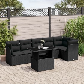 7-teiliges Gartensofa-Set mit schwarzen synthetischen Rattankissen von vidaXL, Gartensets - Ref: Foro24-3266595, Preis: 491,8...