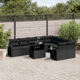 Gartensofa-Set 10-teilig mit schwarzen synthetischen Rattankissen von vidaXL, Gartensets - Ref: Foro24-3268125, Preis: 657,43...