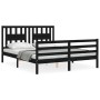 Estructura cama de matrimonio con cabecero madera maciza negro de vidaXL, Camas y somieres - Ref: Foro24-3194580, Precio: 158...