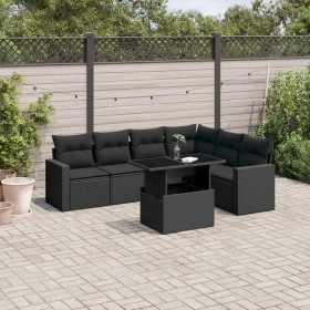 7-teiliges Gartensofa-Set mit schwarzen synthetischen Rattankissen von vidaXL, Gartensets - Ref: Foro24-3267295, Preis: 466,2...