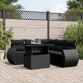 6-teiliges Gartensofa-Set und schwarze synthetische Rattankissen von vidaXL, Gartensets - Ref: Foro24-3268525, Preis: 475,93 ...